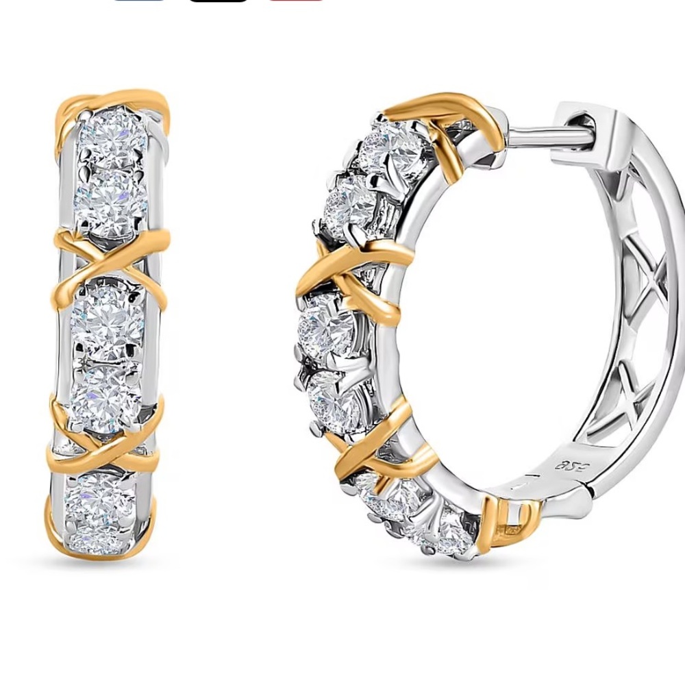 Moissanite XO two tone earrings